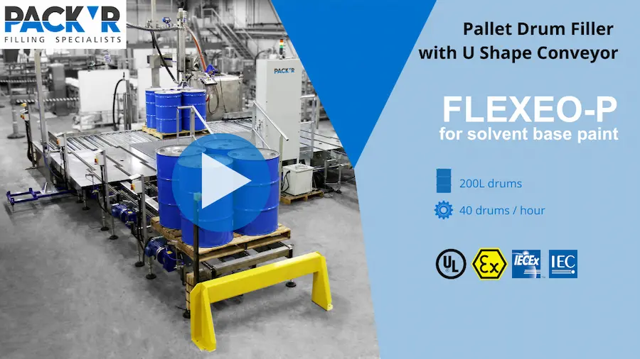 ATEX Pallet Drum Filler with U shape conveyor - FLEXEO-P